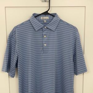 Blue and pink striped Peter Millar golf polo